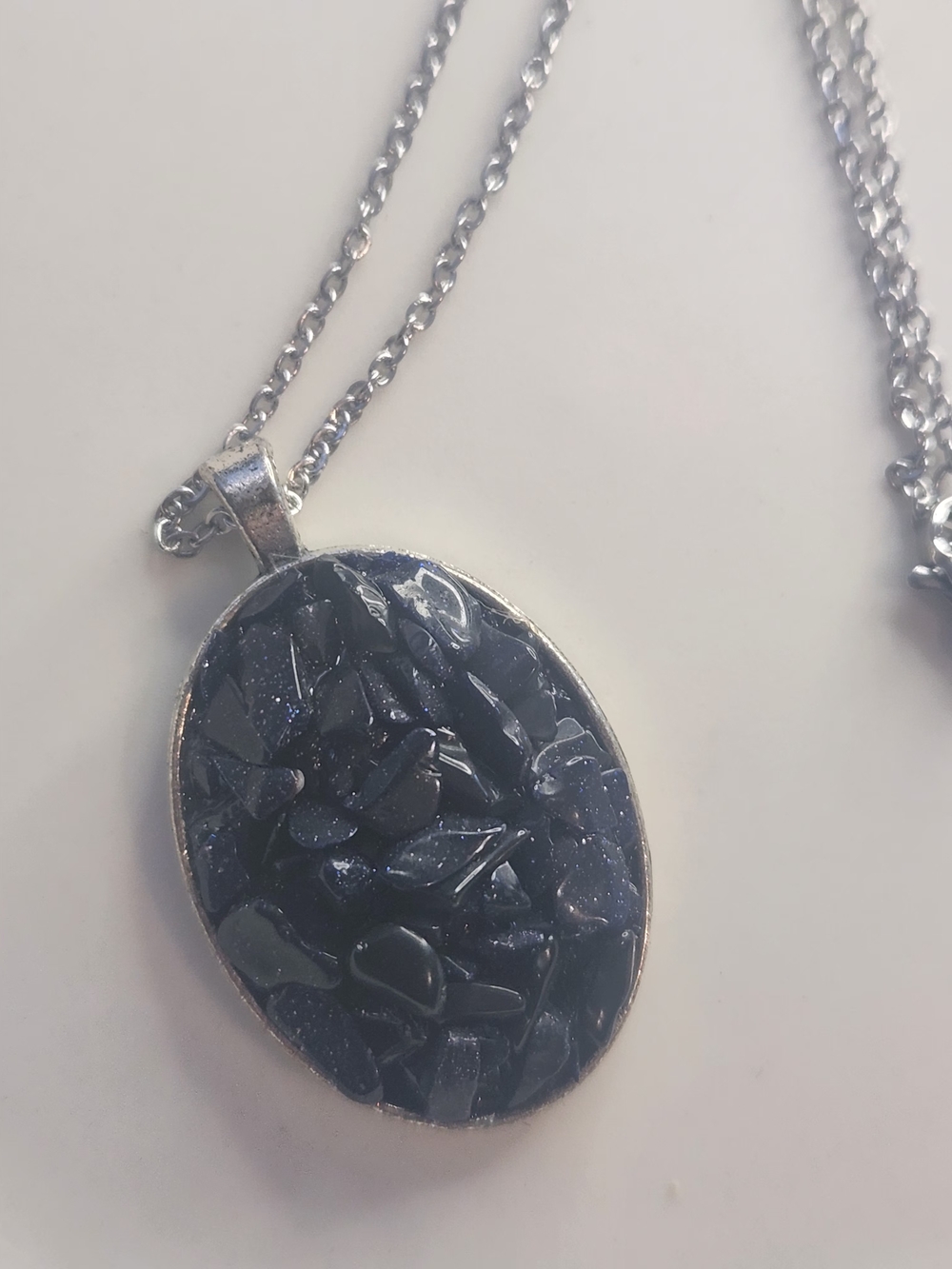 Handmade Necklace with Dark Blue Stone Mosaic Pendant